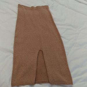 Ribbed free people skyline slit beige skirt